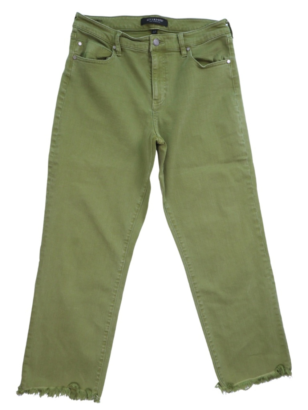 Liverpool Los Angeles Green Raw Hem Ankle Jeans Size 12/31 Eucalyptus
